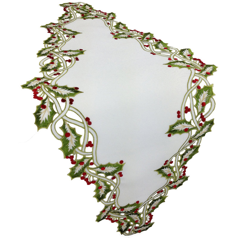 Embroidered Cutwork Table Runner, White, 34" L x 16" D