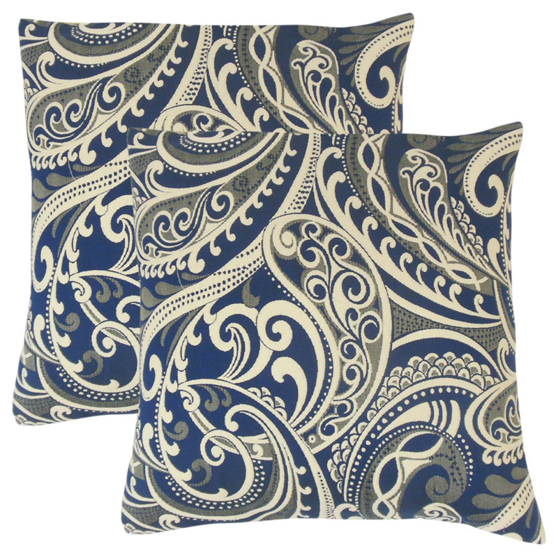 Milano Damask Feather Reversible Throw Pillow, Navy