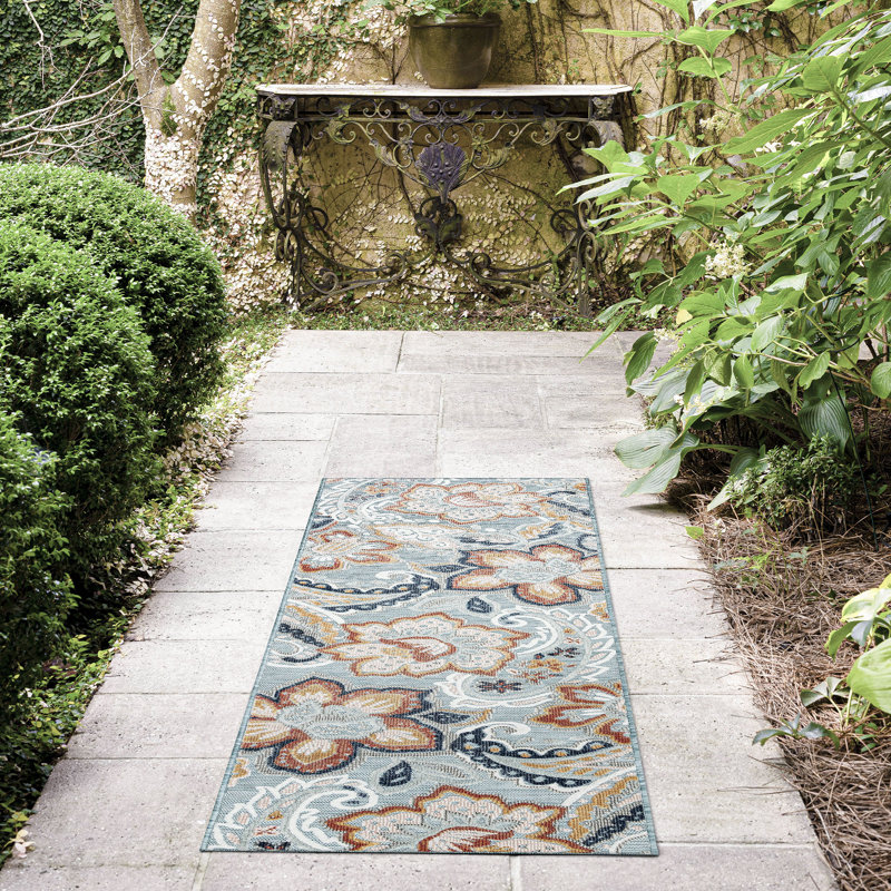 Tapis floral transitionnel Lilia, turquoise, Tapis de couloir : 2 pi 2 po x 7 pi 3 po