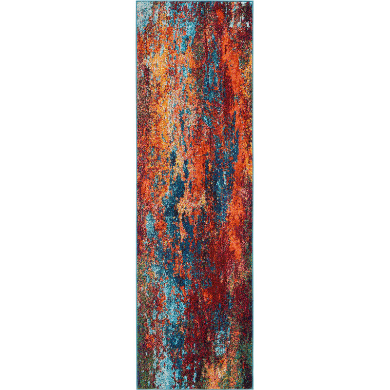 Gerome Blue/Orange/Red Area Rug, Runner 66 x 229cm