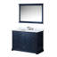 48 po W, meuble-lavabo simple, bleu marine, comptoir en marbre, 8 robinets, 46 miroirs muraux, 22 profondeurs de large, surface incluse