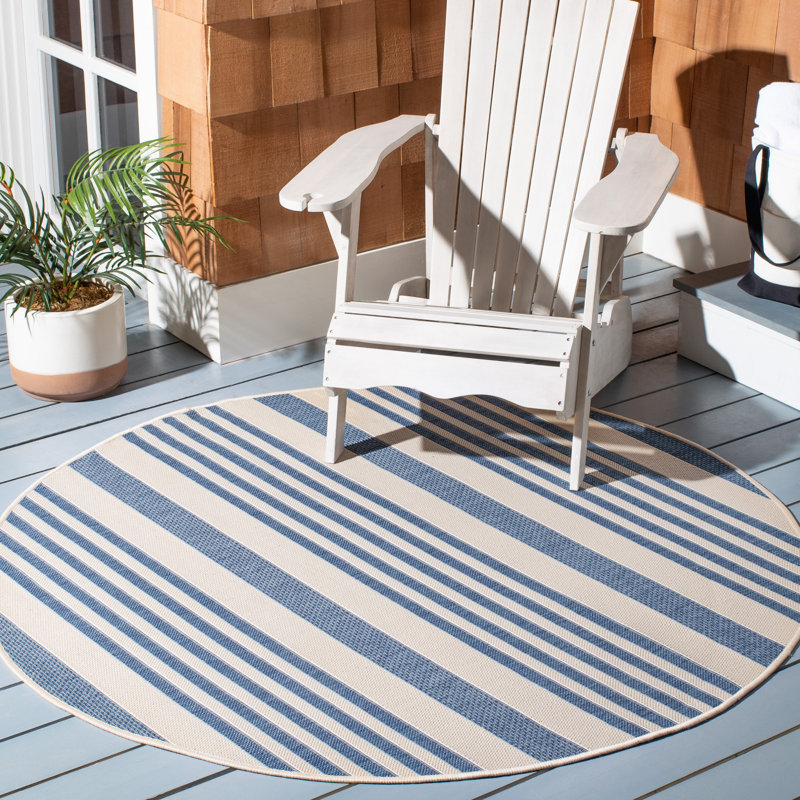 Herefordshire Performance Striped Indoor/Outdoor Area Rug, Round 5'3"