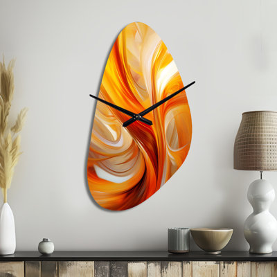 Horloge murale orange abstraite, chaleureuse conception fractale moderne VII - impression asymétrique