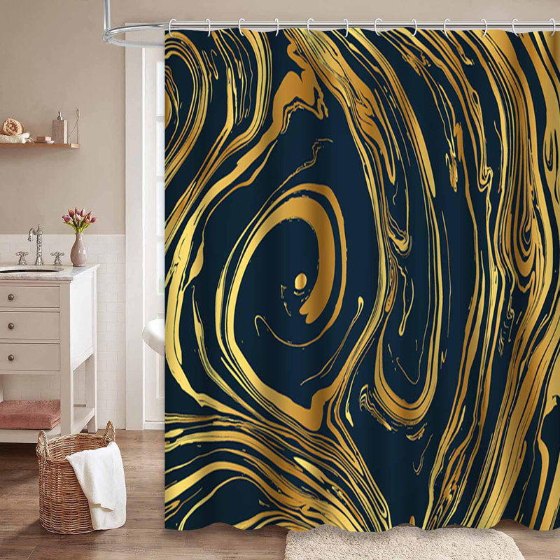 Rideau de douche aquarelle marbré abstrait avec 12 crochets, 72" L x 72" W