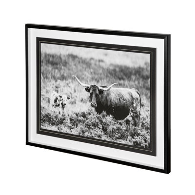 B&W Longhorn by Tyler Stockton a Framed Art Print Matted under Glass