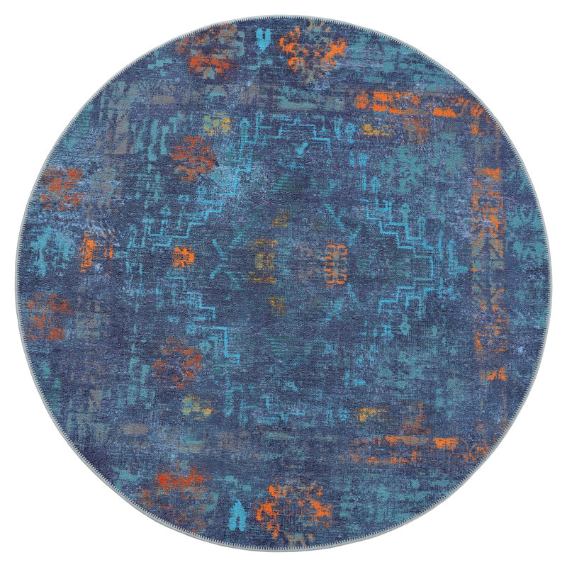 GLN Rugs Contemporary Collection - Machine Washable Modern Area Rug, Contemporary Washable Rug, Non Slip Area Rug, Abstract Living Room Rug, Bedroom Rug, Bathroom Rug (Dark Blue Rug)