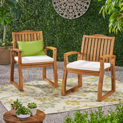 Durable Acacia Wood Outdoor Dining Chairs With Cushions, Perfect For Patio And Garden Settings