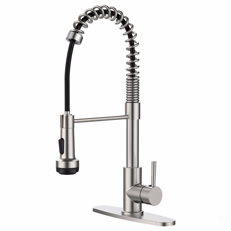 Robinet de cuisine avec douchette rétractable et 4 modes de pulvérisation Robinet d'évier de cuisine à poignée simple 1 ou 3 trous