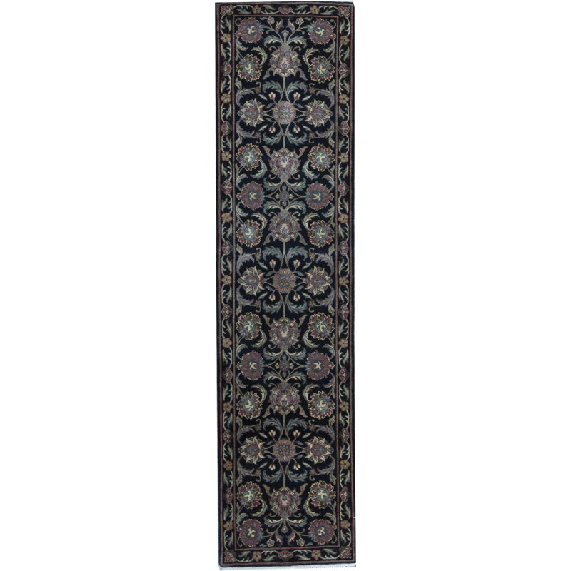 Hand-Knotted High-Quality Black and Black Runner