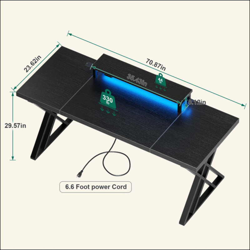 Thick Desktop Board Computer Desk -180 BLACK, Black
