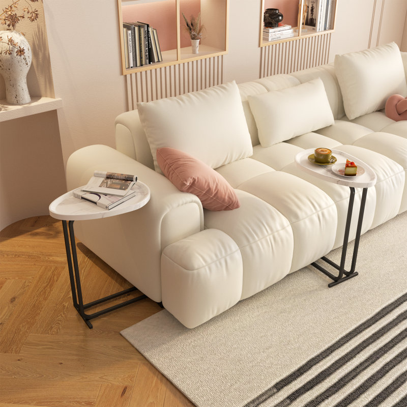 2-Pieces C-Shaped Side Table C Table Living Room End Table Wood End Table With Metal Frame, White