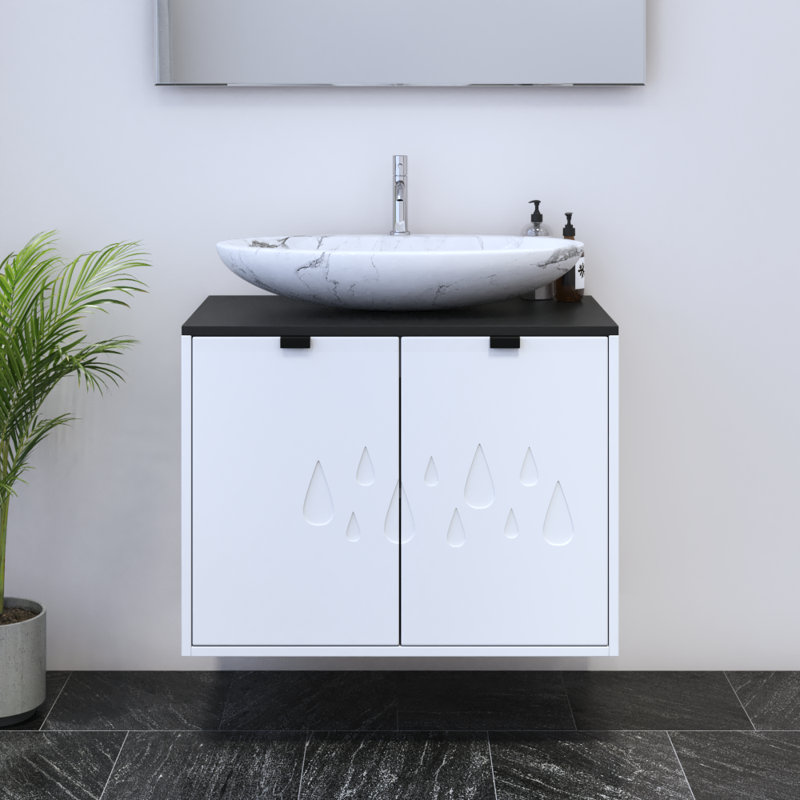 Ensemble de meuble-lavabo simple 31,5 po avec plateau Karalea, Blanc, Noir