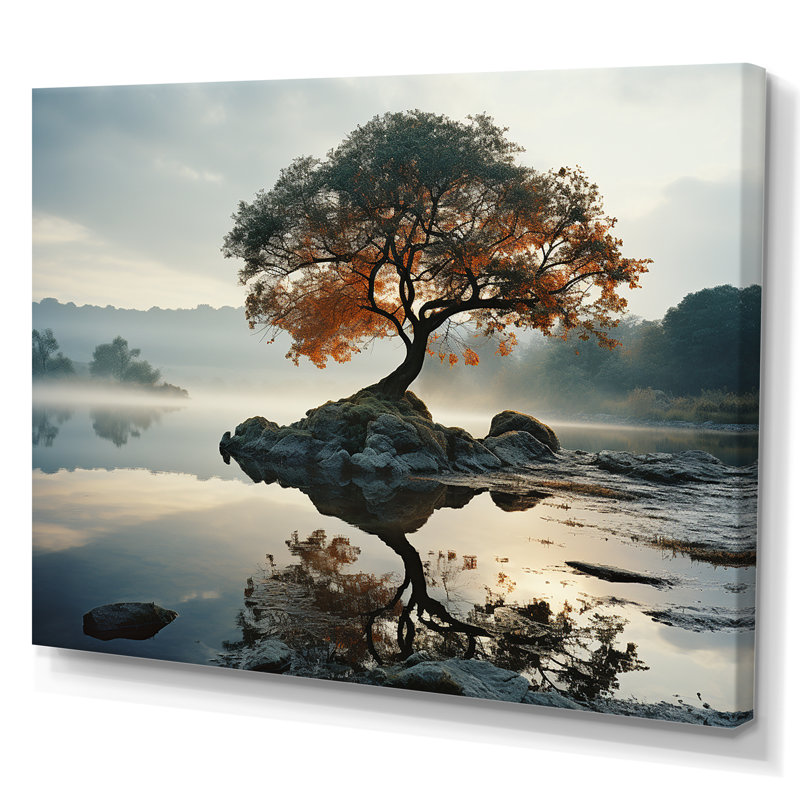 «Lake Tree Tranquility», reproduction sur toile, Toile tendue, 16" H x 32" W
