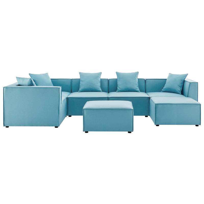 Saybrook Outdoor Patio Upholstered 7-Piece Sectional Sofa, Turquoise