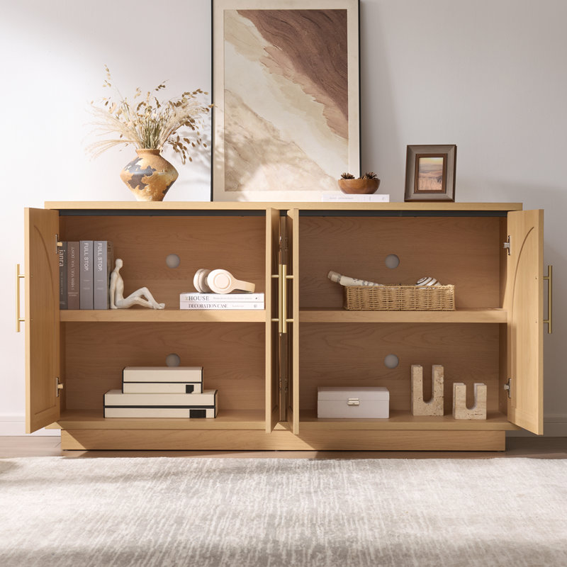 Arden 59" Arched 4-Door Sideboard Cabinet with Adjustable Shelves, Wood Buffet Storage Cabinet or Media Console for Dining Room, Living Room or Entryway