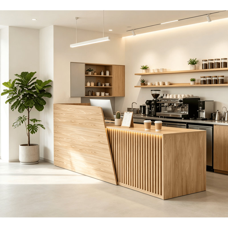 Comptoir de réception moderne moderne avec éclairage à DEL, tiroirs de rangement verrouillables et poste de travail pour hall d'entrée