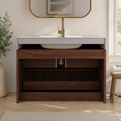 Meuble-lavabo flottant moderne de 30 po avec plateau en pierre frittée sans soudure et lavabo en céramique - 2 tiroirs à fermeture en douceur, fixation murale
