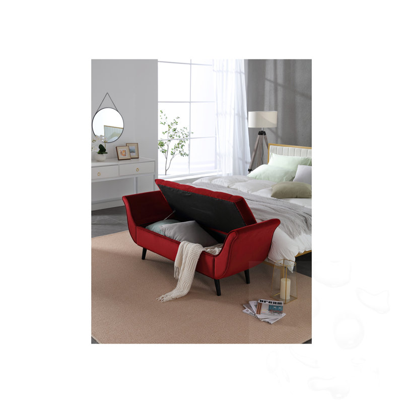 Tufted Long Bench With Storage, Red