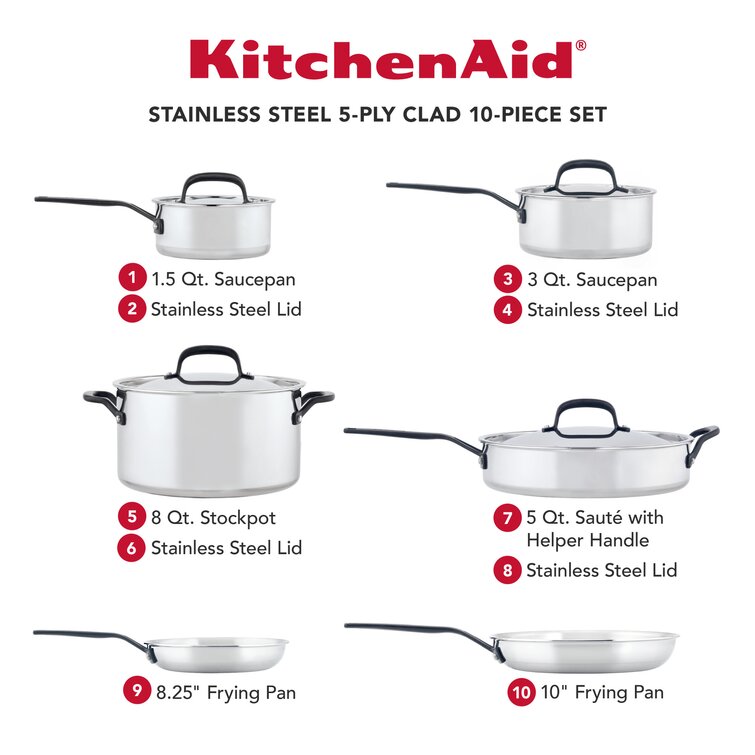 KitchenAid Polished Stainless Steel Frying Pan Set/Skillets