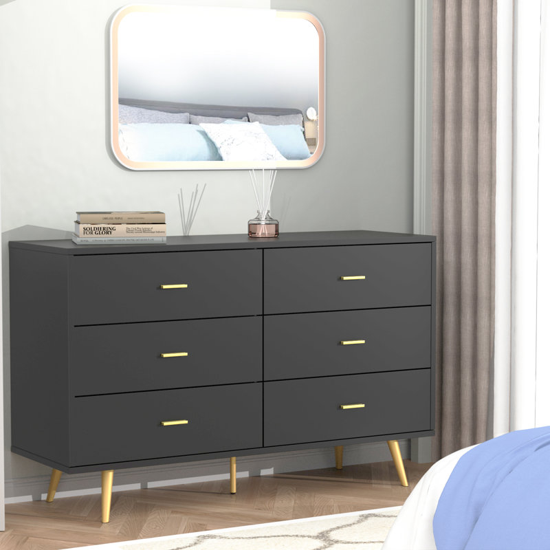 Riebling 47.24'' W 6 - Drawer Dresser, Black
