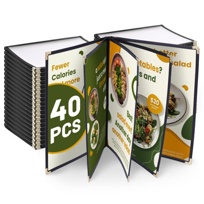 WeChef 40 Pack Restaurant Menu Covers Book Style 5 Pages 10 Views