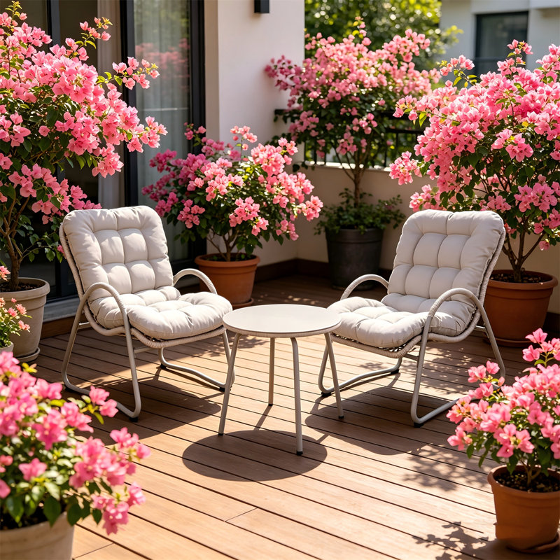 Ensemble de mobilier d'extérieur en osier 3 pièces, chaises d'appoint en fer avec table d'appoint, fauteuil de lecture ergonomique pour patio, piscine, plage et bureau, blanc cassé