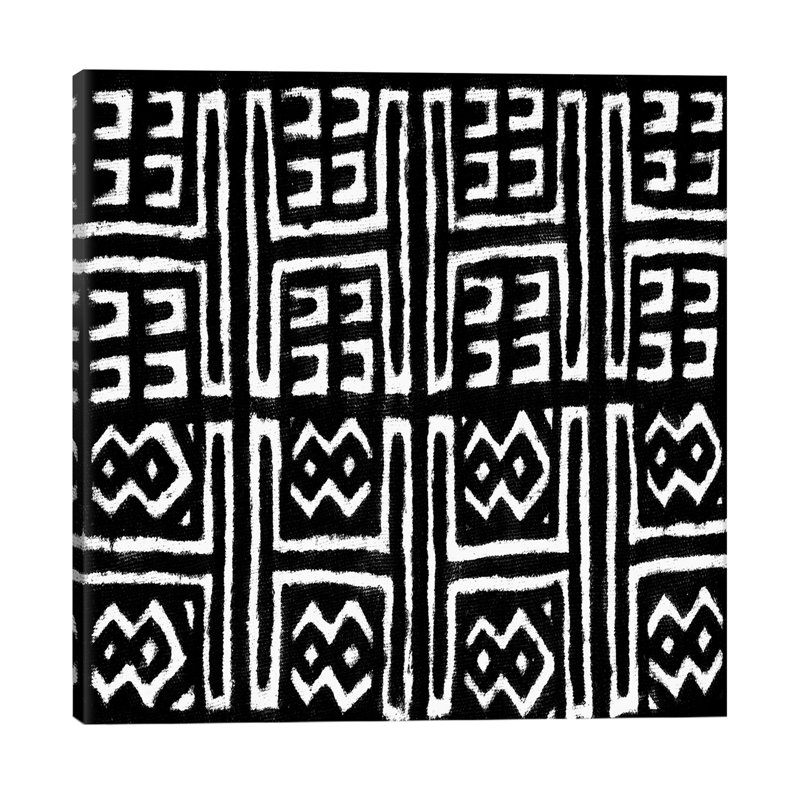 Mudcloth Black Geometric Design VII by Ellie Roberts - Wrapped Canvas Print, 30.48 cm H x 30.48 cm W