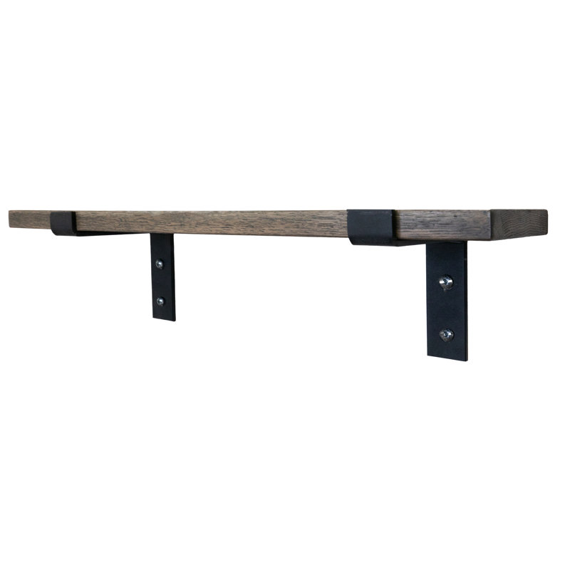 Rayne Metal Bracket Oak Shelf, 1" H x 21" W x 8" D, Carbon Grey
