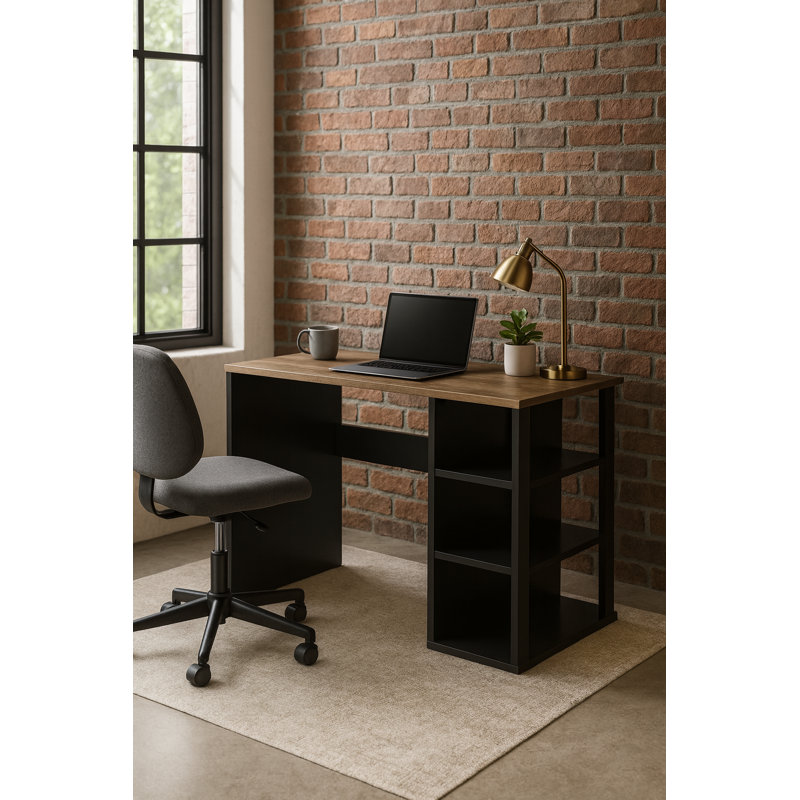 Polina 100Cm W Computer Desk with Open Storage, Brown/Black