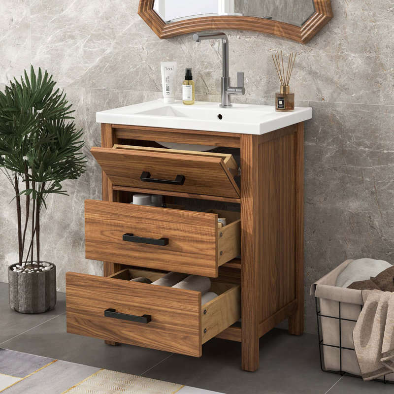 Meuble-lavabo moderne avec lavabo en céramique et 3 tiroirs
