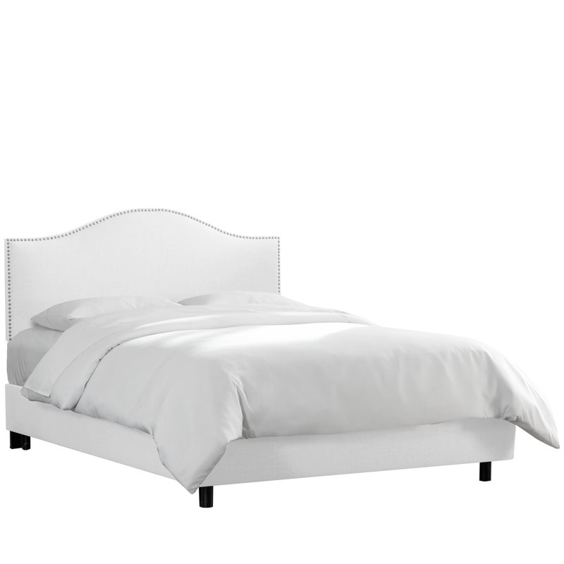 Brighton Upholstered Platform Bed, King, White Performance Twill