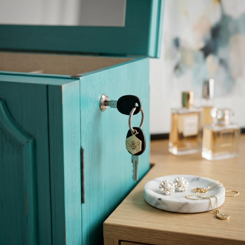 Armoire à bijoux avec miroir Maddox, Turquoise