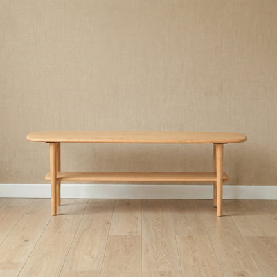 Solid Oak Wood Coffee Table With Open Storage Shelf, Narrow Rectangular Living Room Center Table, Modern Minimalist Design, 39.37" / 47.24" Length