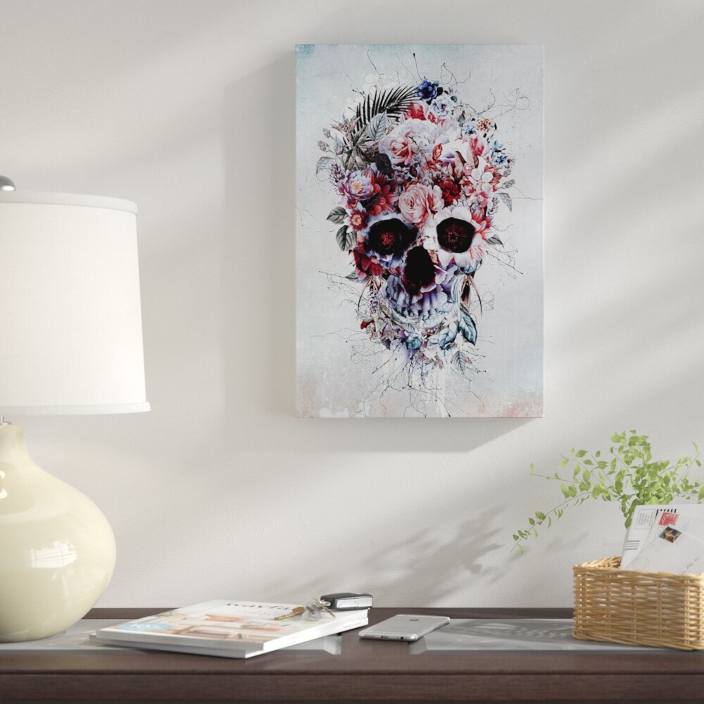 Floral Skull RPE On Canvas by Riza Peker Gallery-Wrapped Canvas Giclée