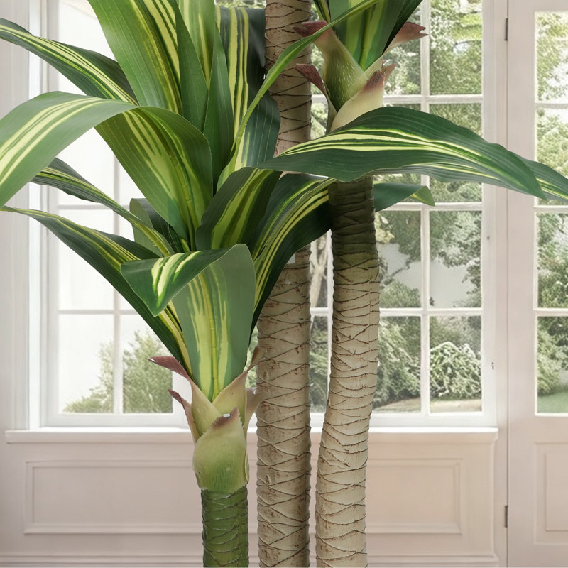 Artificial Dracaena Plant, 105cm / 120cm /150cm/180cm Tall Indoor Faux Tropical Tree with Realistic Variegated Leaves, Maintenance Free Decorative Floor Plant for Living Room Office Bedroom