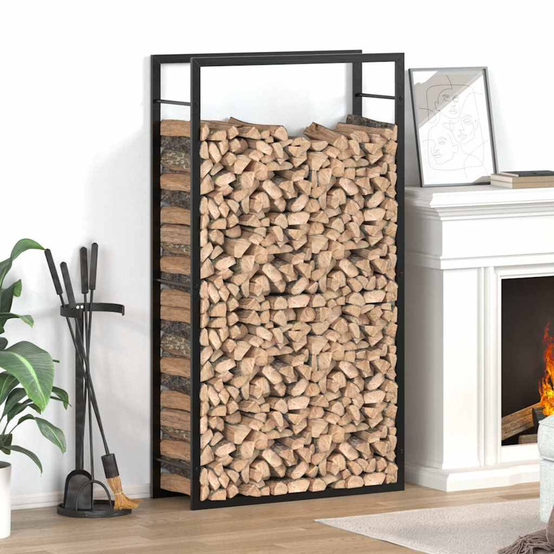  Support de rangement pour bûches d'extérieur en acier noir mat 80 x 28 x 154 cm