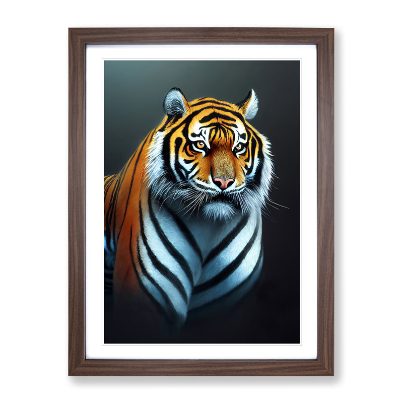 Striking Tiger No.2 - Framed Print, 64cm H x 46cm W x 2cm D, Brown Framed