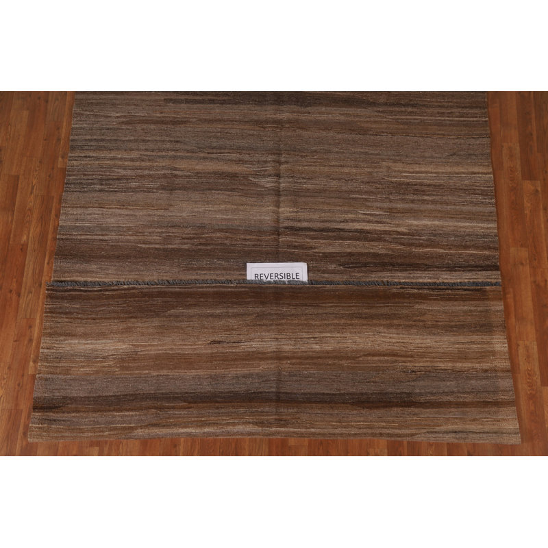 Earth Tone Kilim Brown Wool Area Rug 7x10