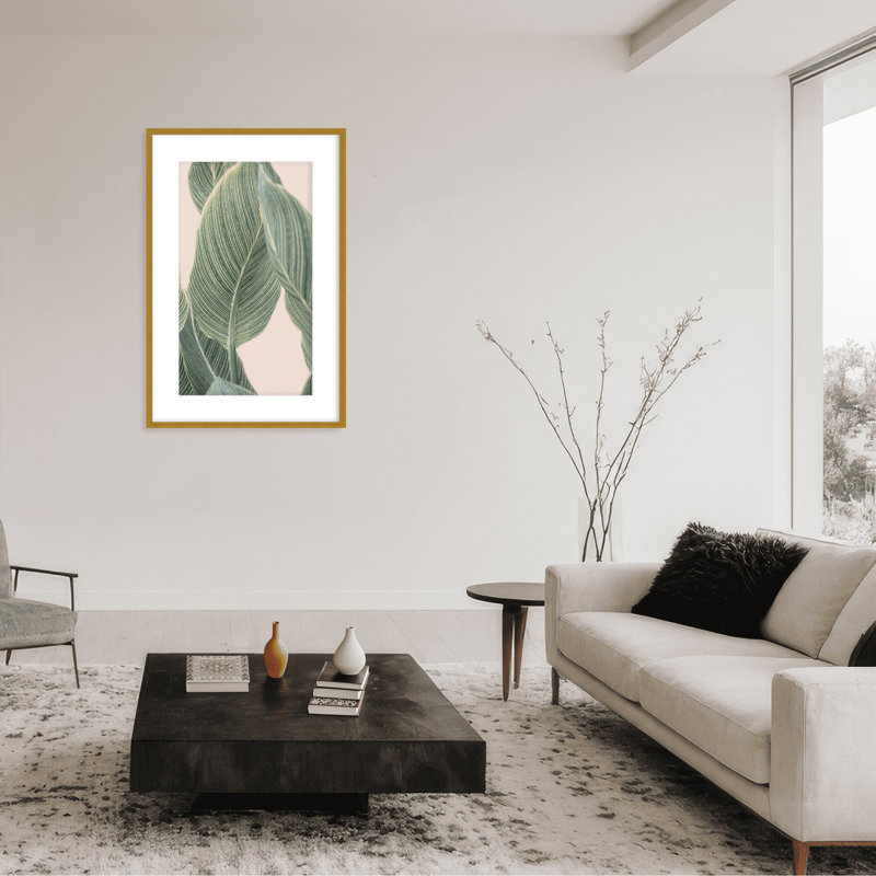 Coastal Retreat Calla Leaf by  - Picture Frame Graphic Art on Paper, 36" H x 24" W x 1.125" D, Framed Matted Print, Beige