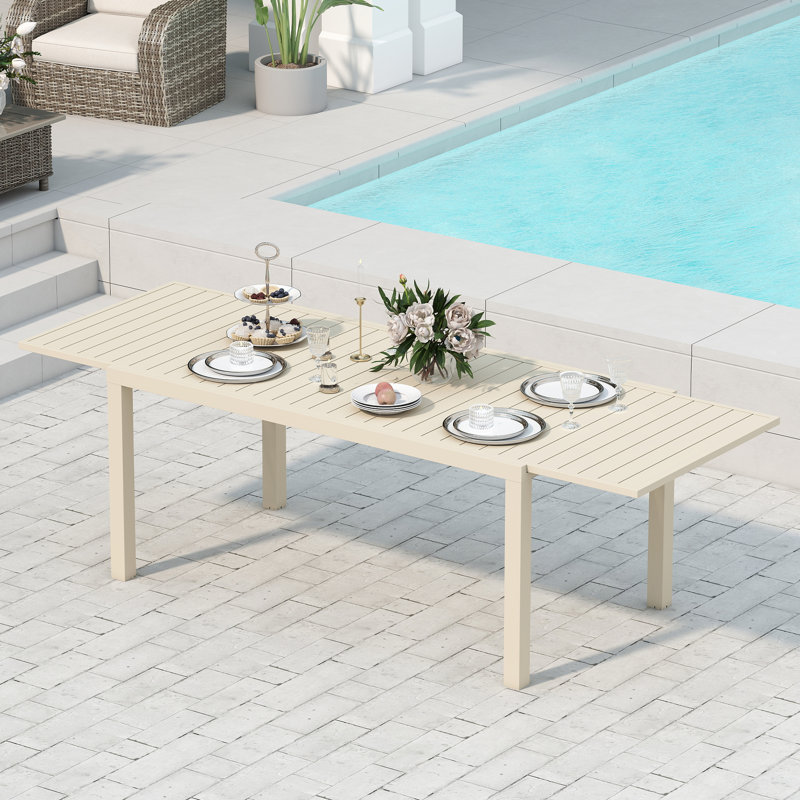 97.2"L Extendable Aluminum Outdoor Dining Table, Beige