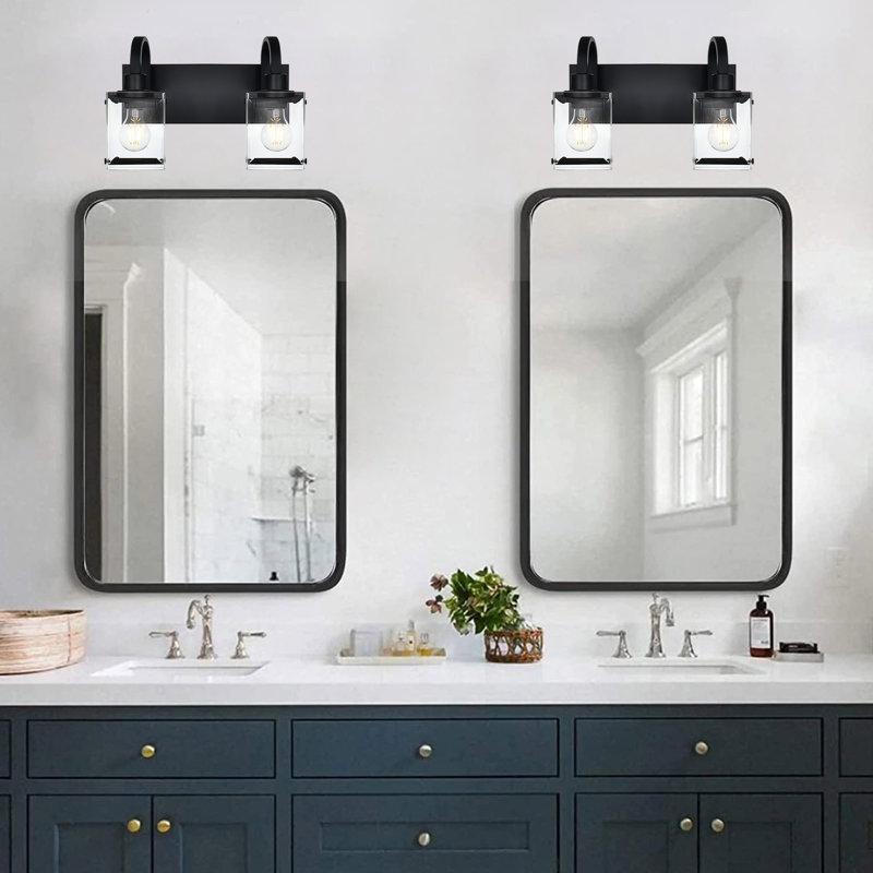 Éclairage pour meuble-lavabo Hamilly, 2, Noir, 9.8" x 13.8" W x 7.2" D