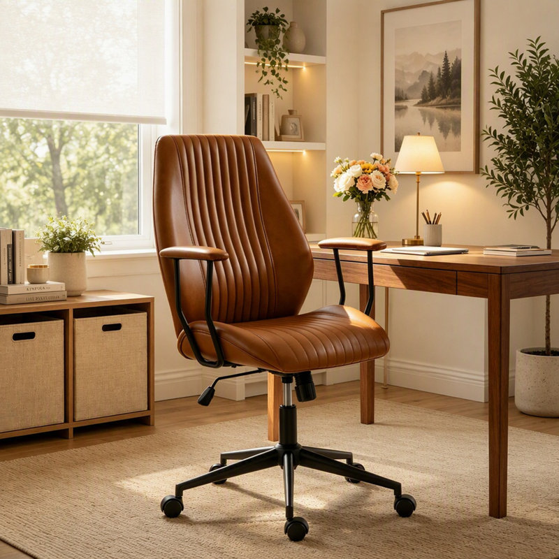 Fauteuil de direction avec siège à ressorts ensachés, hauteur et inclinaison réglables, Brun, Brun