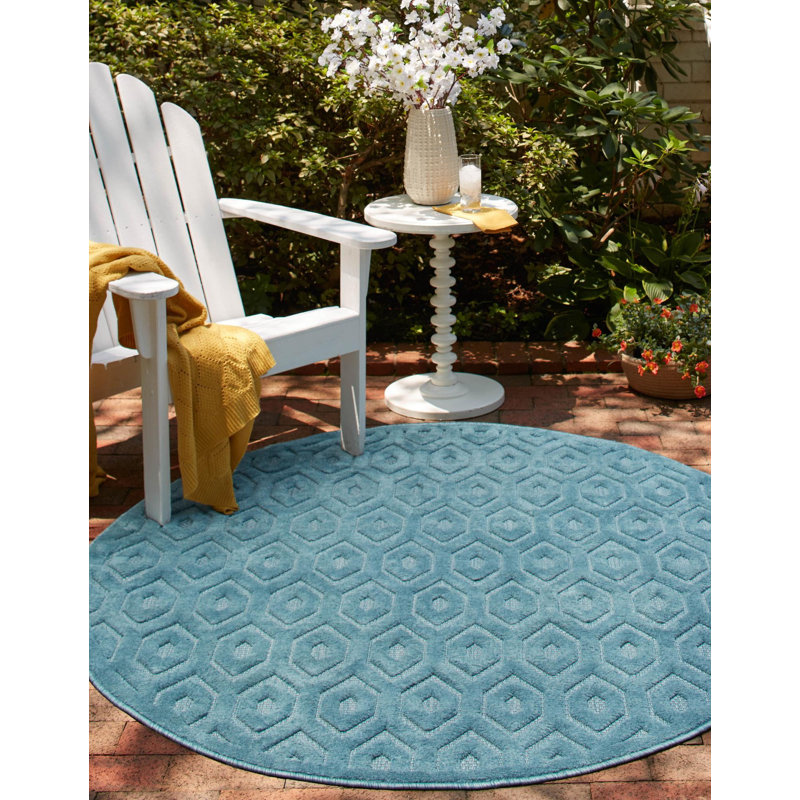 Heacock Geometric Indoor / Outdoor Rug, Round 5'3"