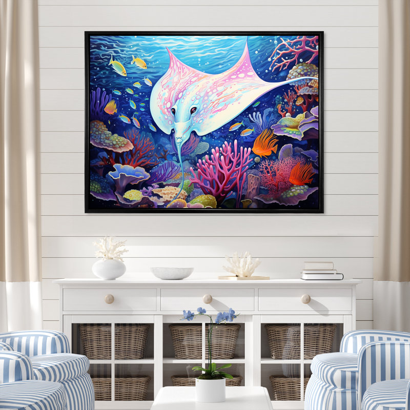 «Manta Rays Drifters Landscape», impression sur toile, H 12 po x l 20 po x P 1 po, Cadre flottant noir