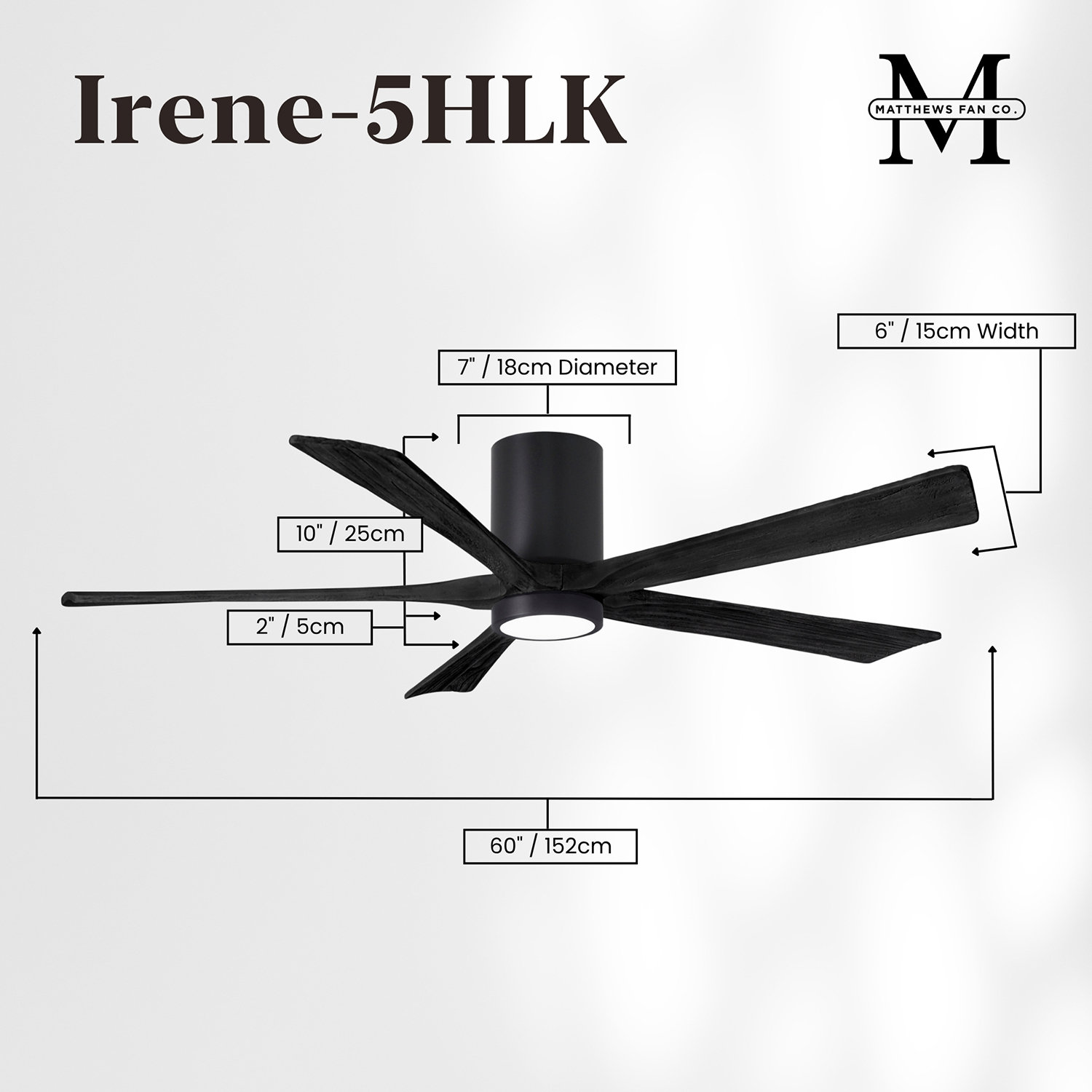 Irene 60" Ceiling Fan with LED Light Kit, Matte Black, Matte Black, 60"