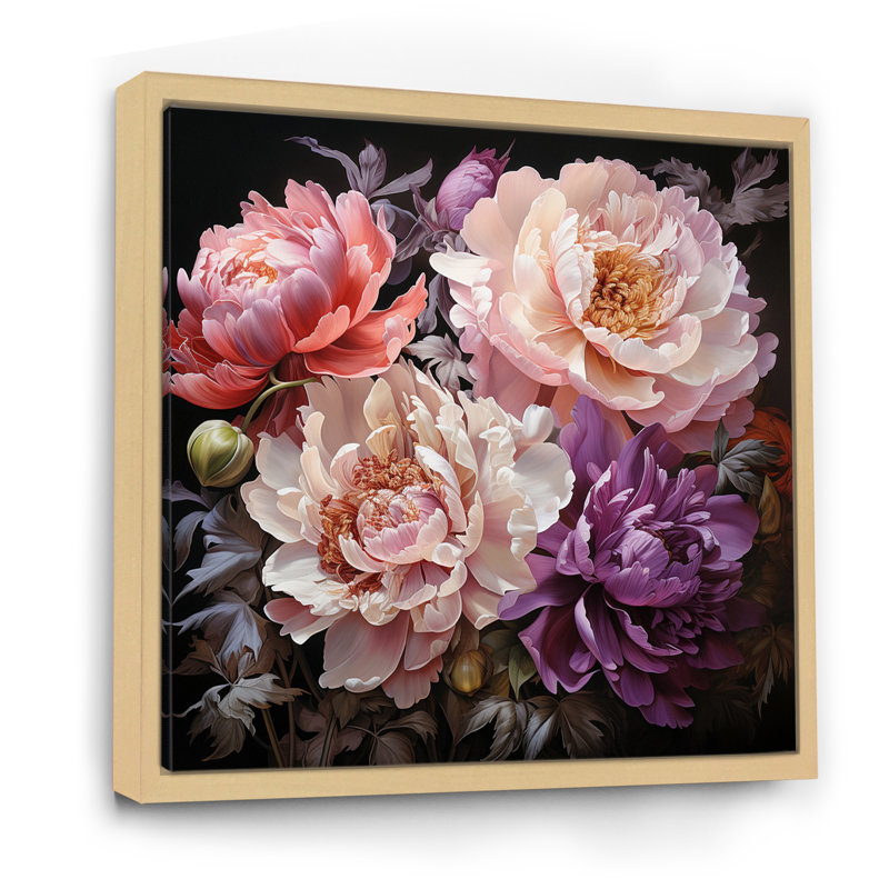 Art asiatique, pivoines en rose I sur toile, H 30 po x l 30 po x P 1 po, Cadre naturel flottant