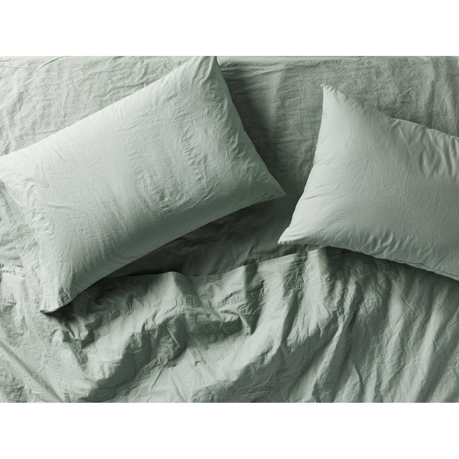 Crinkled 100% Cotton Percale Fitted Sheet, California King Fitted Sheet, Sage