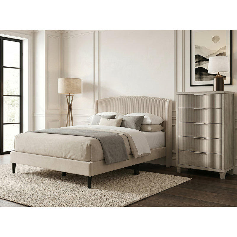 Jolande Contemporary Solid Wood 2 Pieces Bedroom Set, 2 Pcs: Bed, Chest, Queen