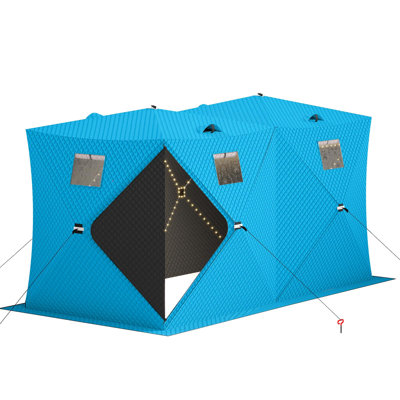 Pop Up Insulated Ice Fishing Shelter with 49ft LED Strip, Fits 2-7 People, Hub-Style Portable Ice Tent, Windproof, Waterproof, Carry Bag for Outdoor Ice Angling