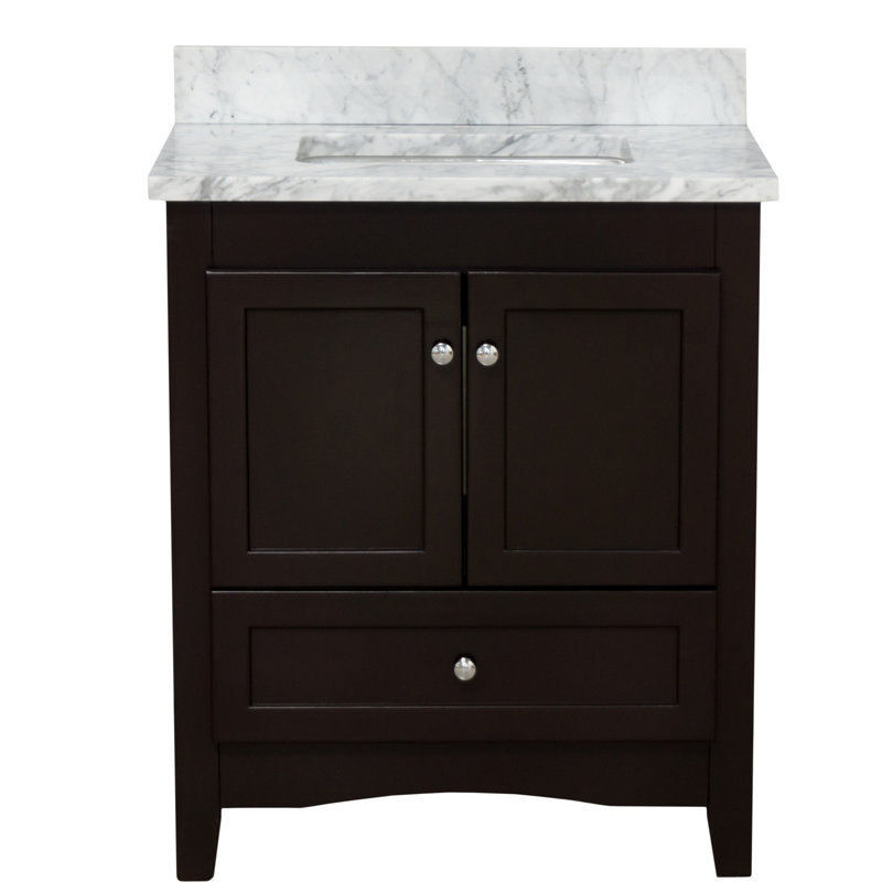 Ensemble de meuble-lavabo simple 30 po Edber, Marbre de Carrare, Chocolat